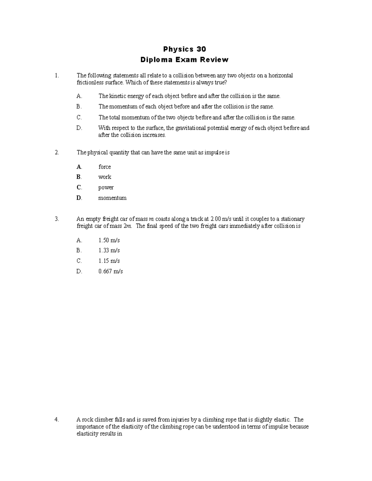 Physics 30 Diploma Answer Key