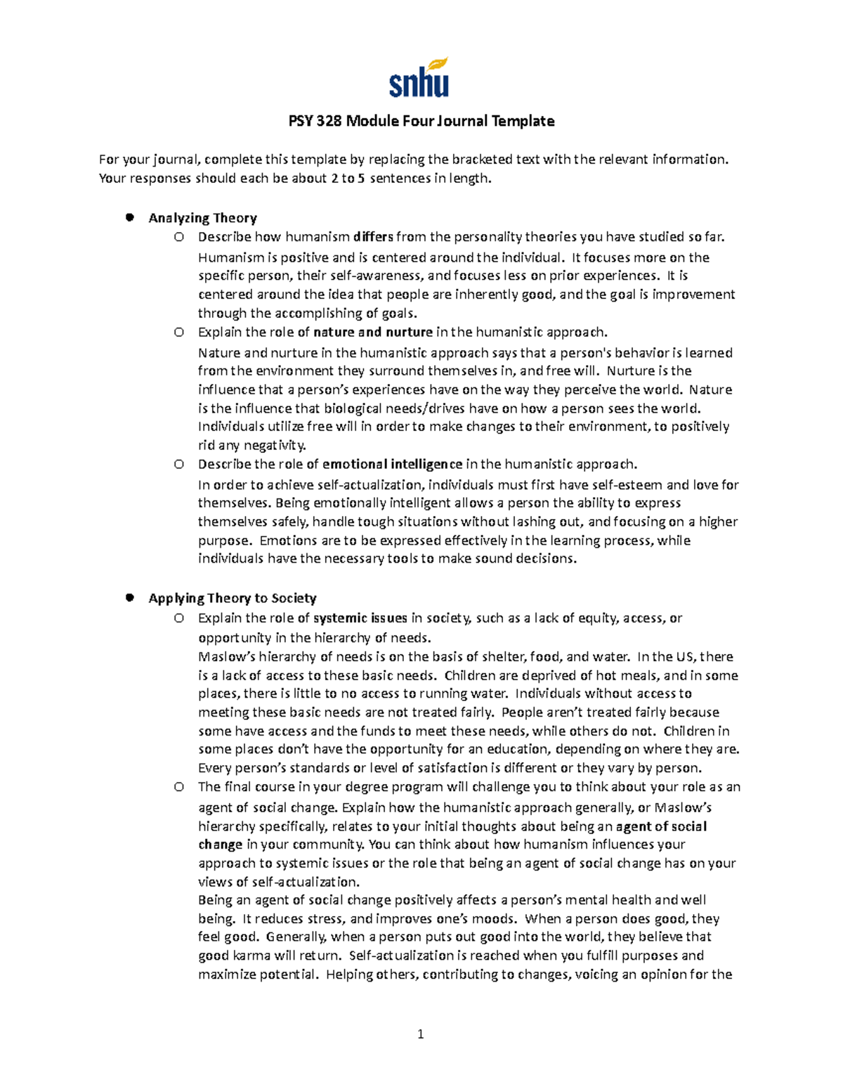 PSY 328 Module Four Journal Template - PSY 328 Module Four Journal ...