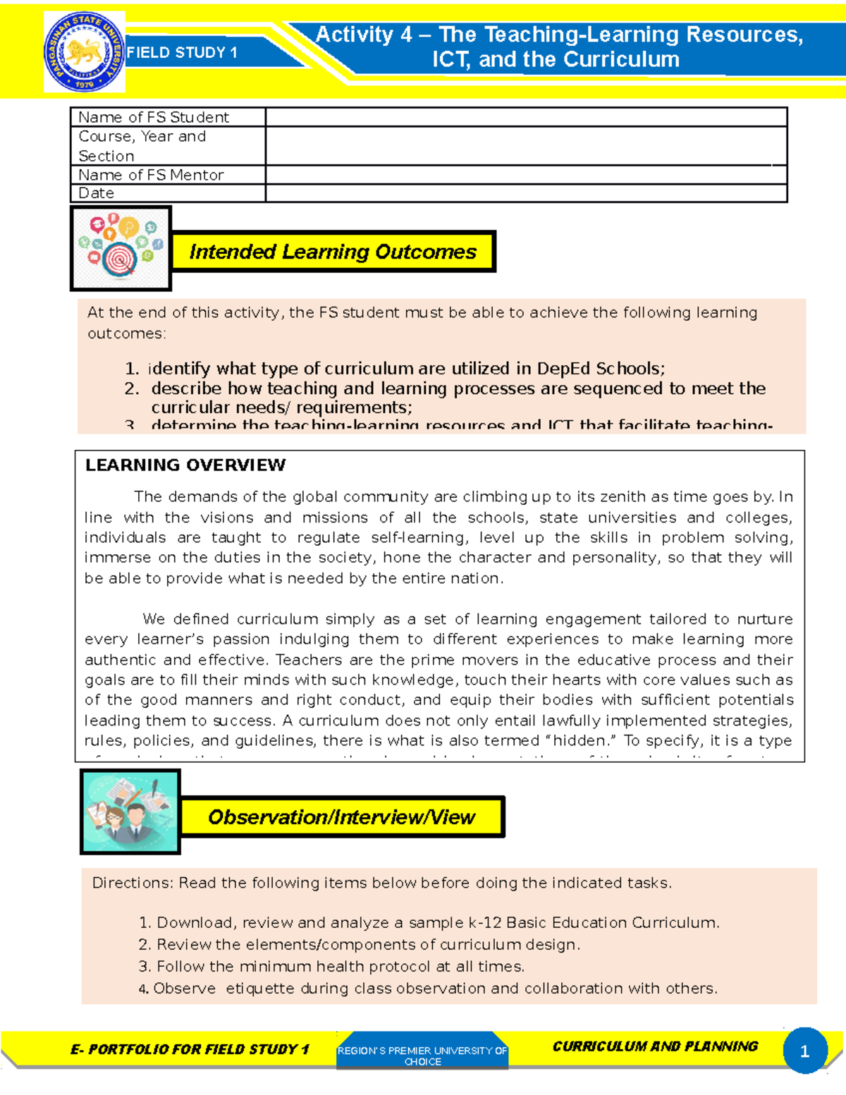FS1-Activity-4 - for 1st term of 4th year - FIELD STUDY 1 E- PORTFOLIO ...