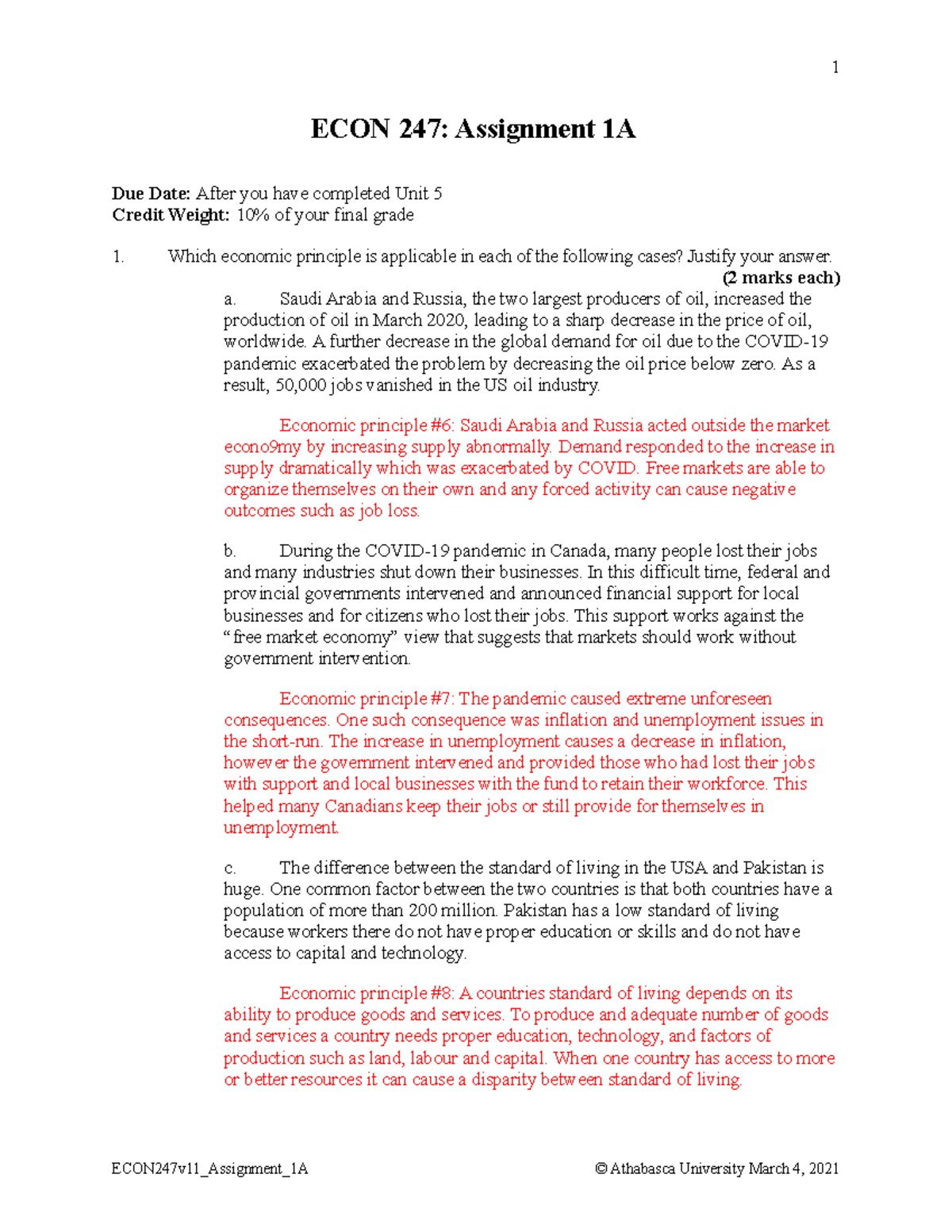 ECON 247 assignment 1A - Econ 247 - AU - Studocu