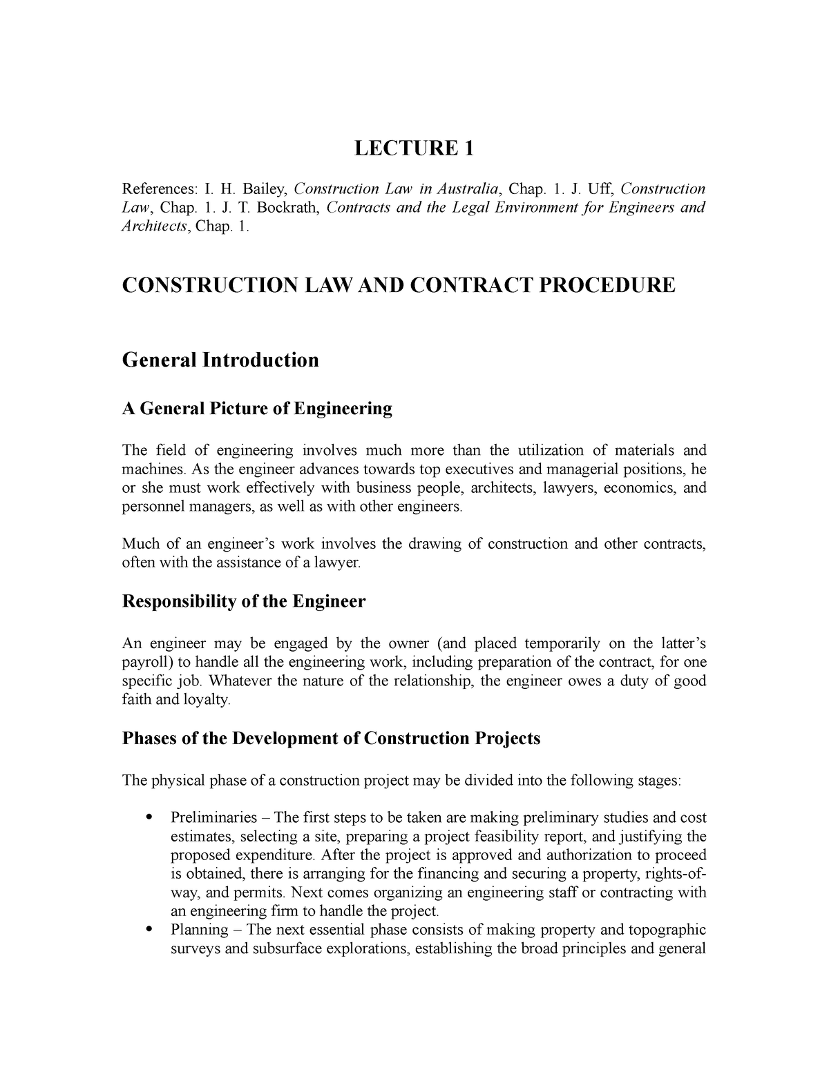 Construction Law and Contract Lec 1-2 - LECTURE 1 References: I. H ...