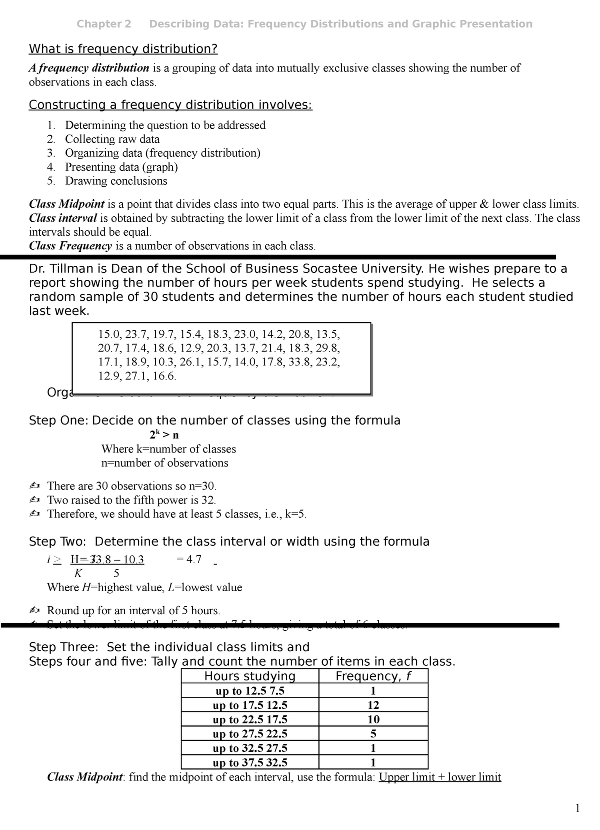 Ch2-1 - Exercises On Chapter 2 - Chapter 2 Describing Data: Frequency ...