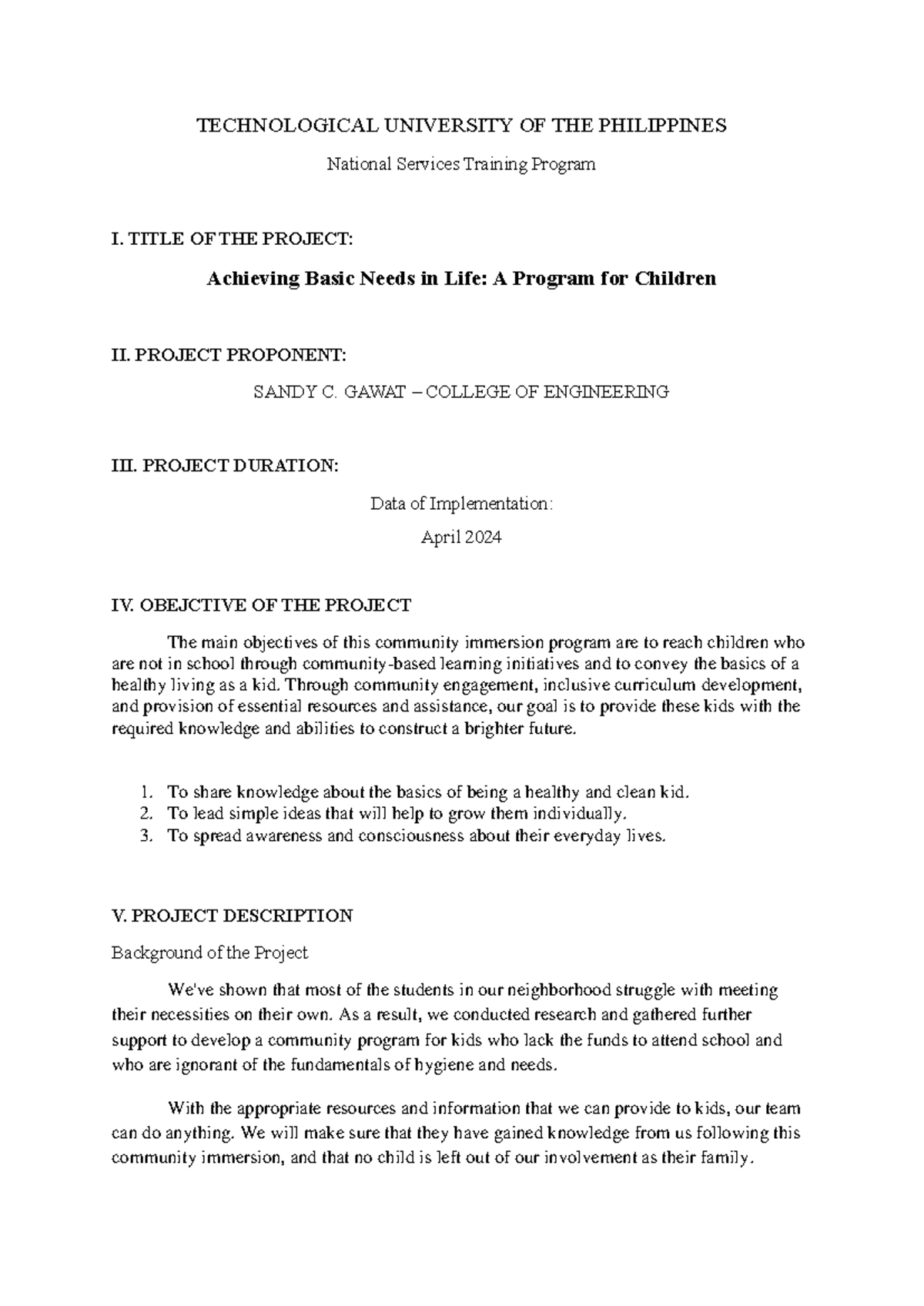 NSTP- Project- Proposal - TECHNOLOGICAL UNIVERSITY OF THE PHILIPPINES ...
