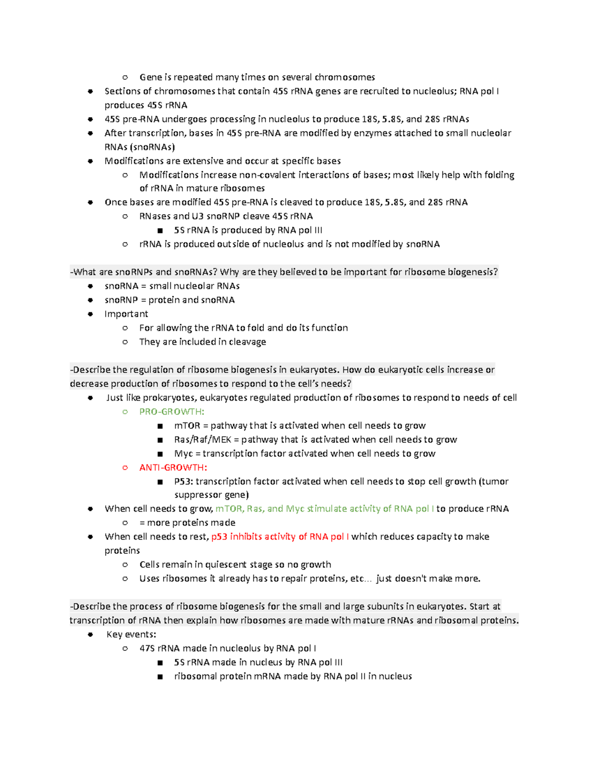 BIO 344 Midterm 3-7 - regulation of ribosome biogenesis - Gene is ...