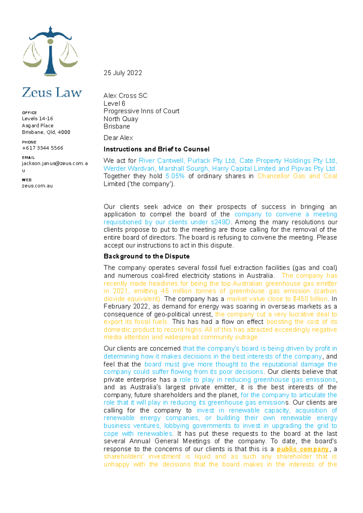 Assignment Task Sheet Part 2 Letter of Instructions and Brief to