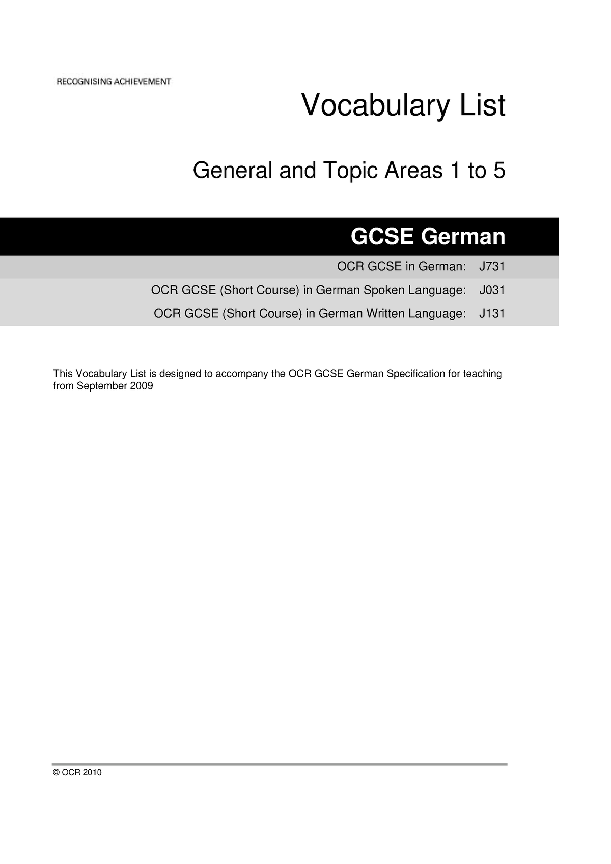 Ocr Gcse Vocab List