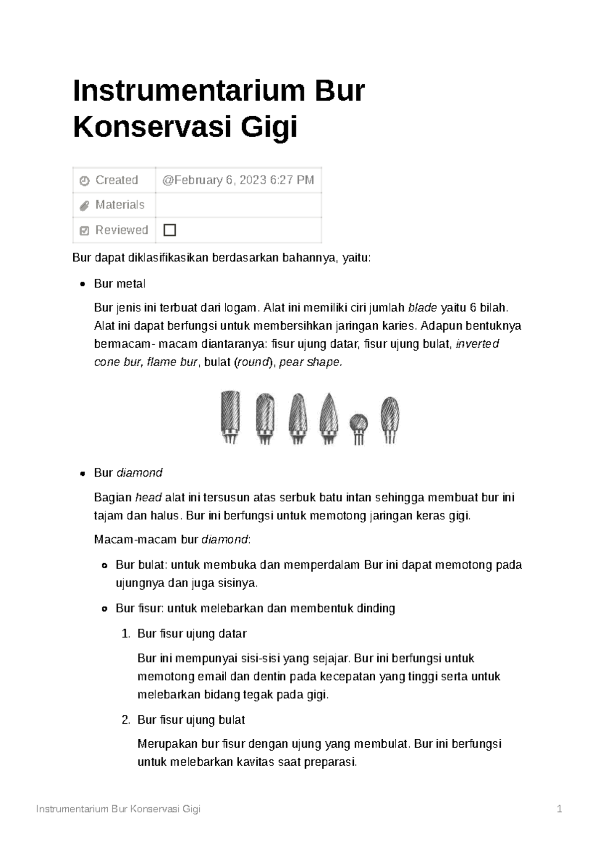 Instrumentarium Bur Konservasi Gigi - Alat Ini Memiliki Ciri Jumlah ...