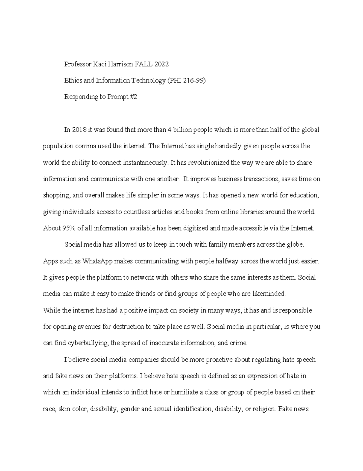 Phi216 papaer 2 paper professor kaci harrison fall 2022 ethics and