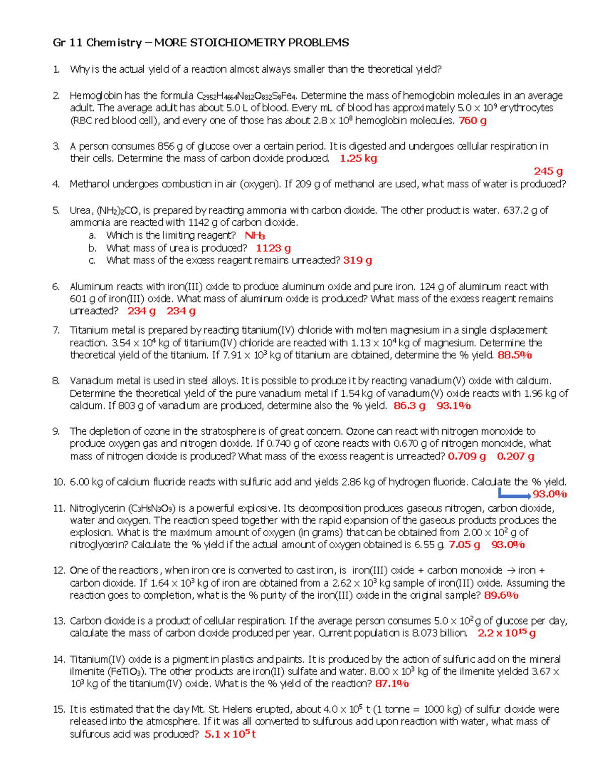Stoichiometry Problems 2 with answers - Gr 11 Chemistry – MORE ...