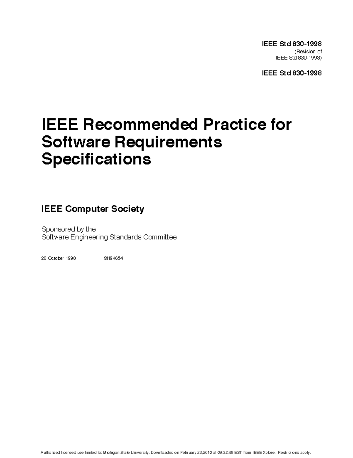Software Research Specifications-templaye for srs assignment - IEEE Std ...