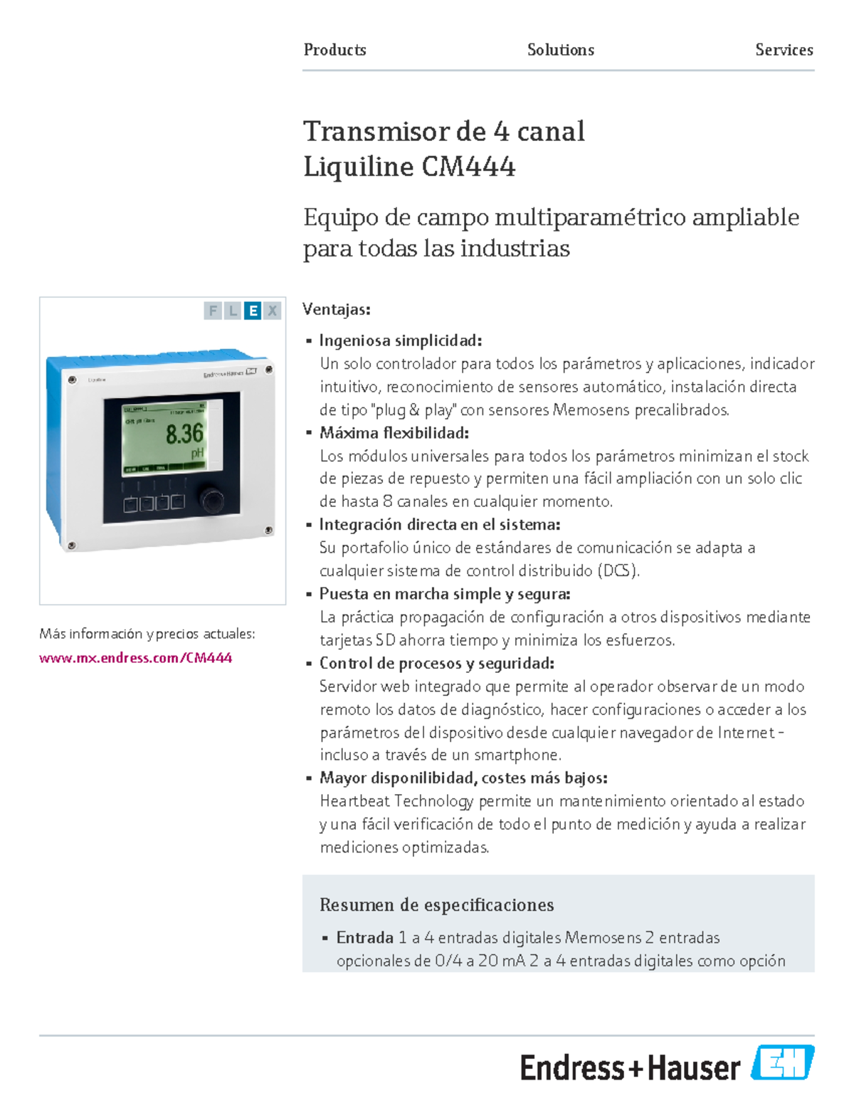 Endress-Hauser Liquiline CM444 ES - Products Solutions Services Más ...