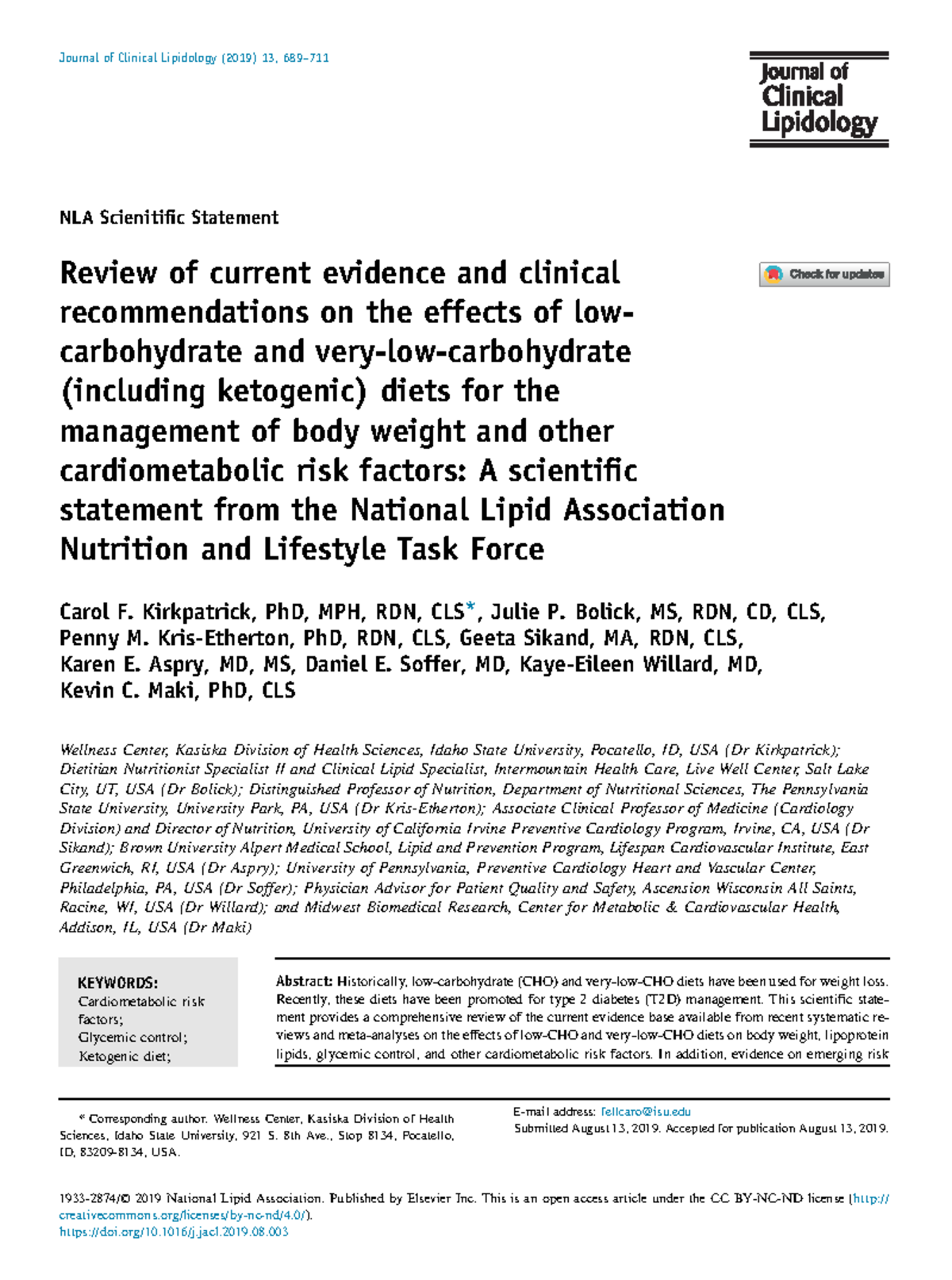 EBP V LCarb LCab Diet - guidlines - NLA Scienitific Statement Review of ...