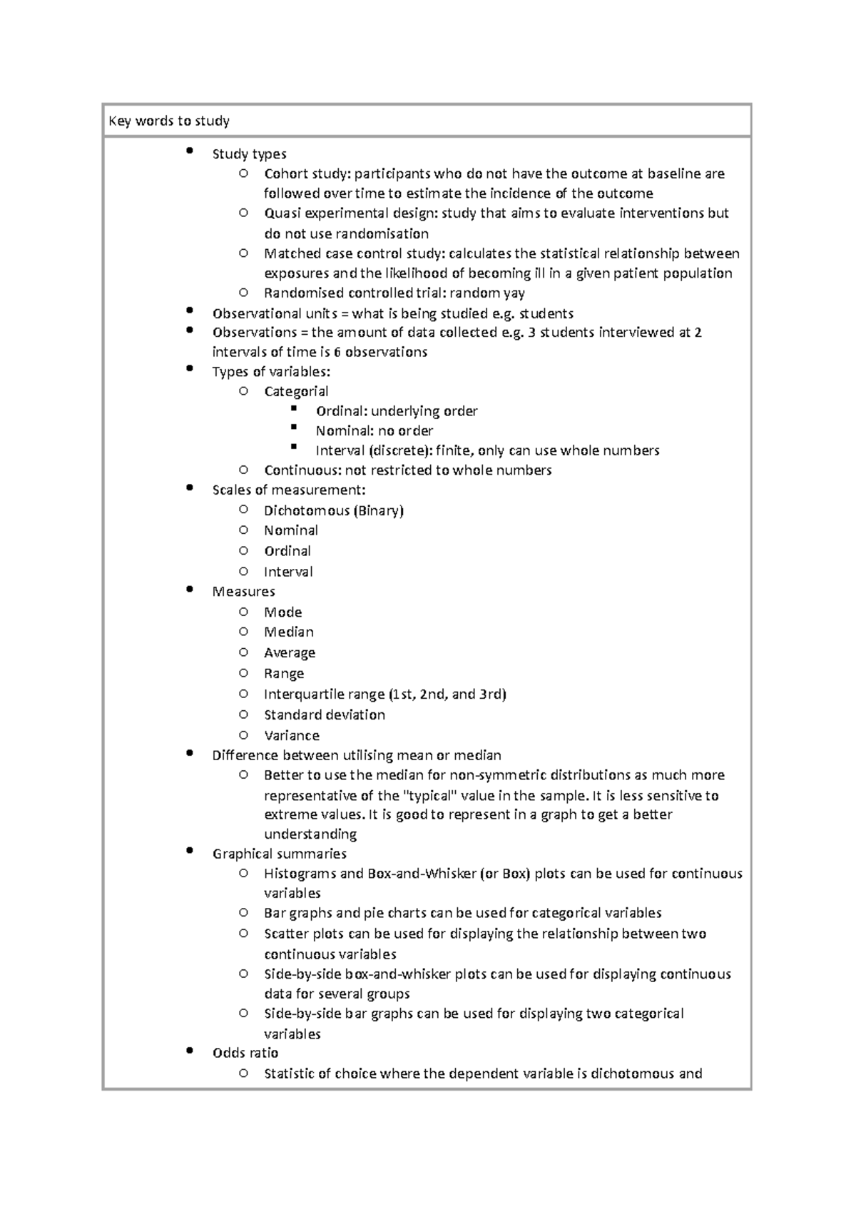 Module 1 Key words to study Key words to study Study types o Cohort