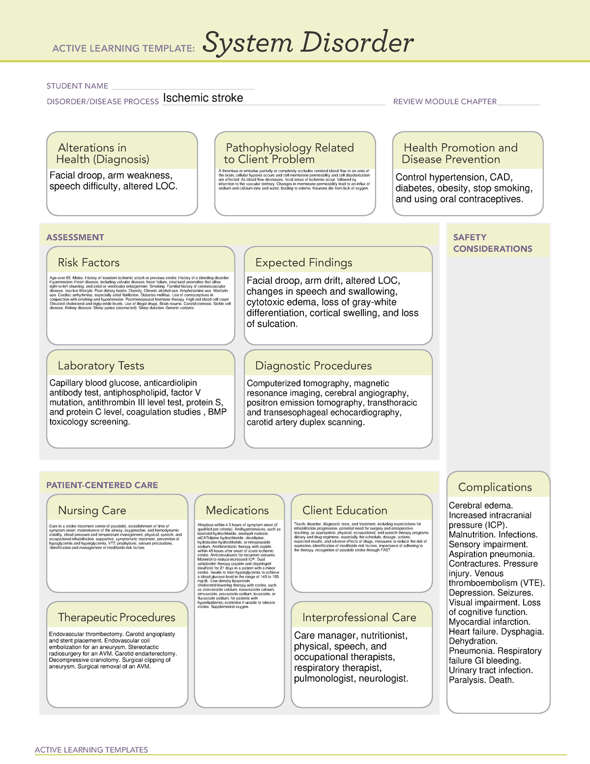 Ischemic Stroke System Disorder Template
