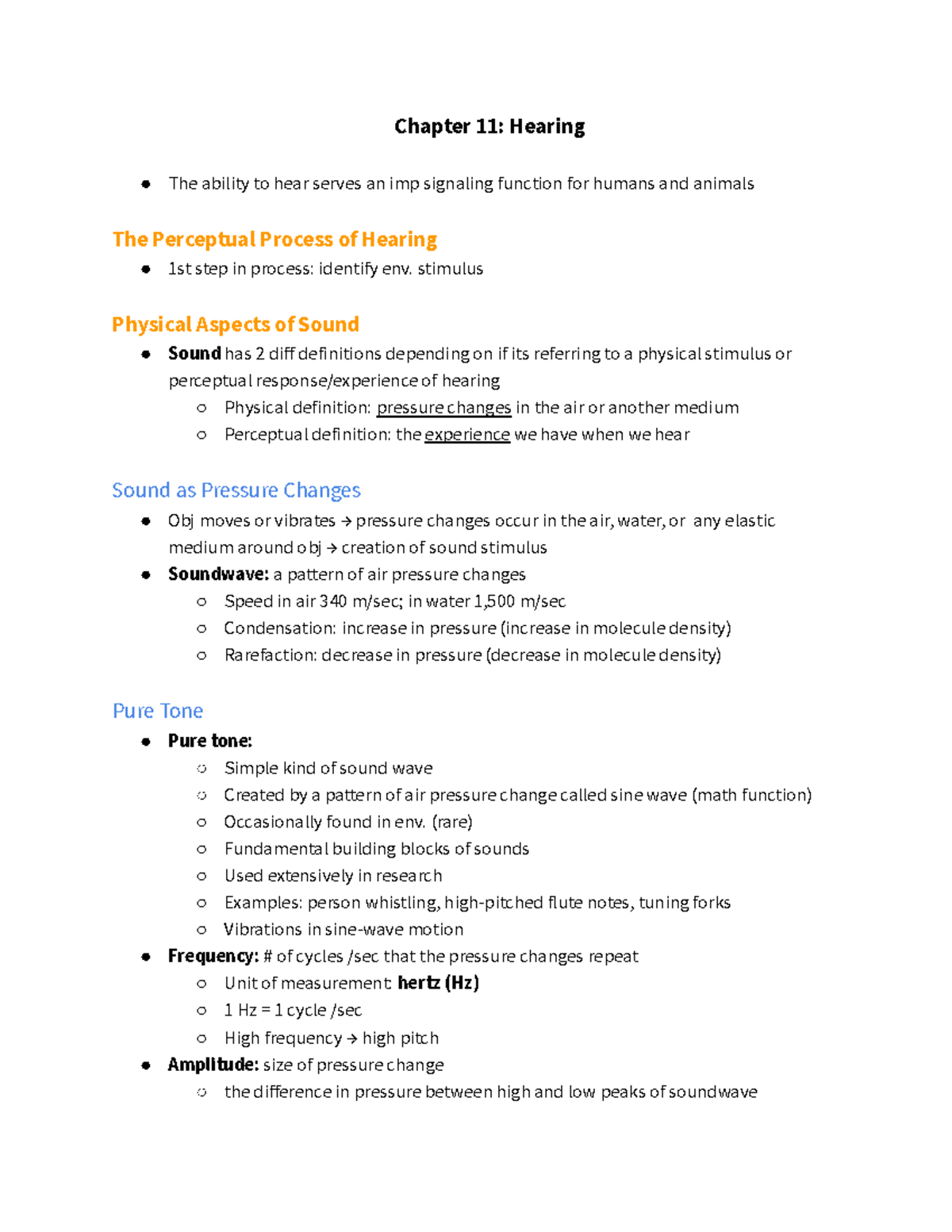PSL 315 S&P CH11 Notes - Summary Sensation and Perception - Chapter 11 ...