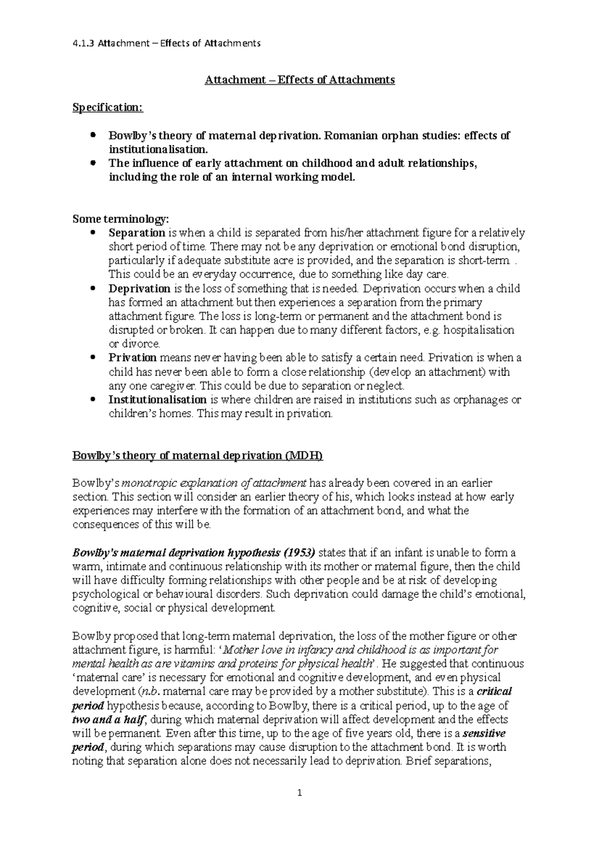 Attachment effects of attachments notes Attachment Effects of