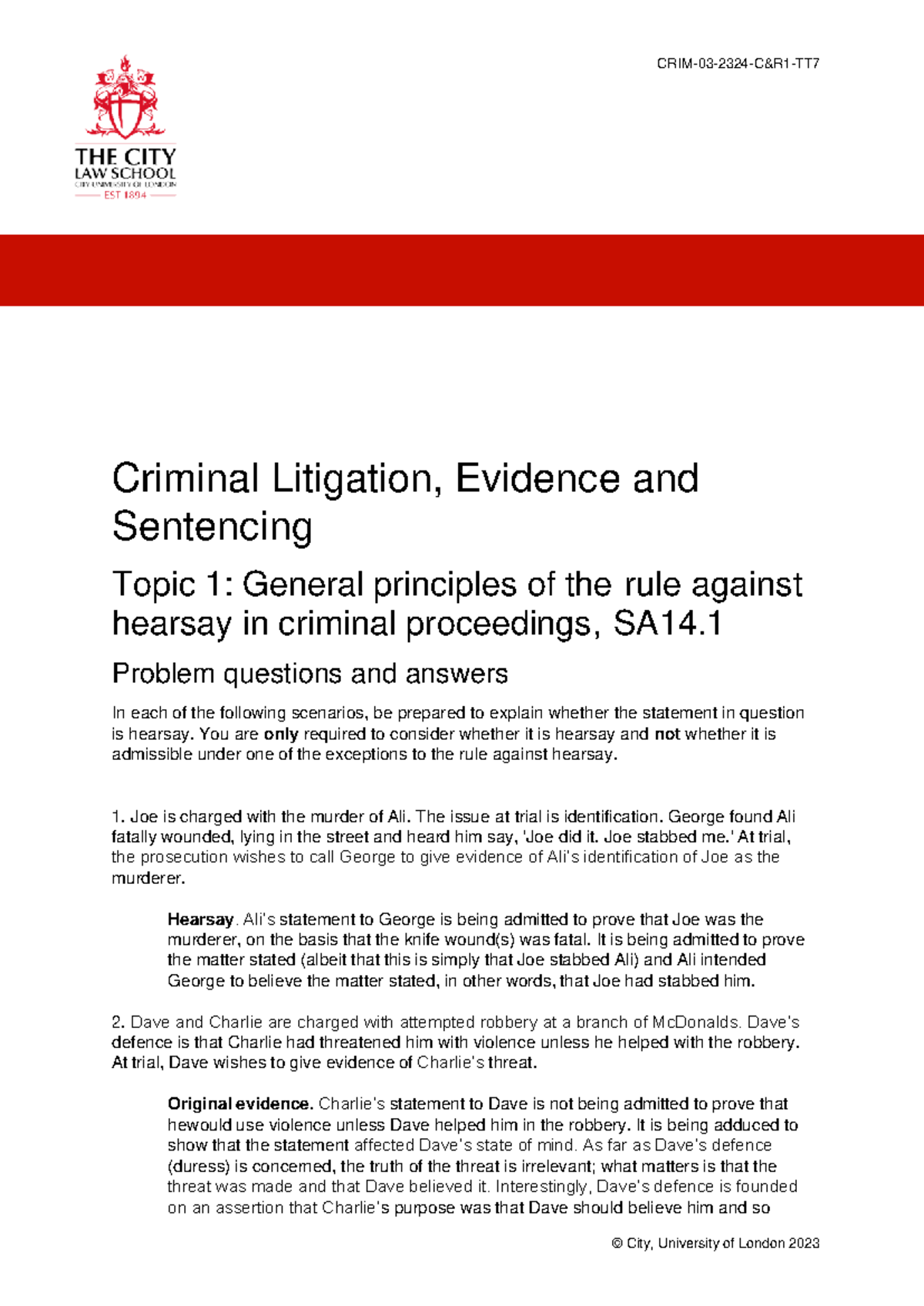 Consolidation CRIM-03-2324-CR1-TT7 - Criminal Litigation, Evidence And ...