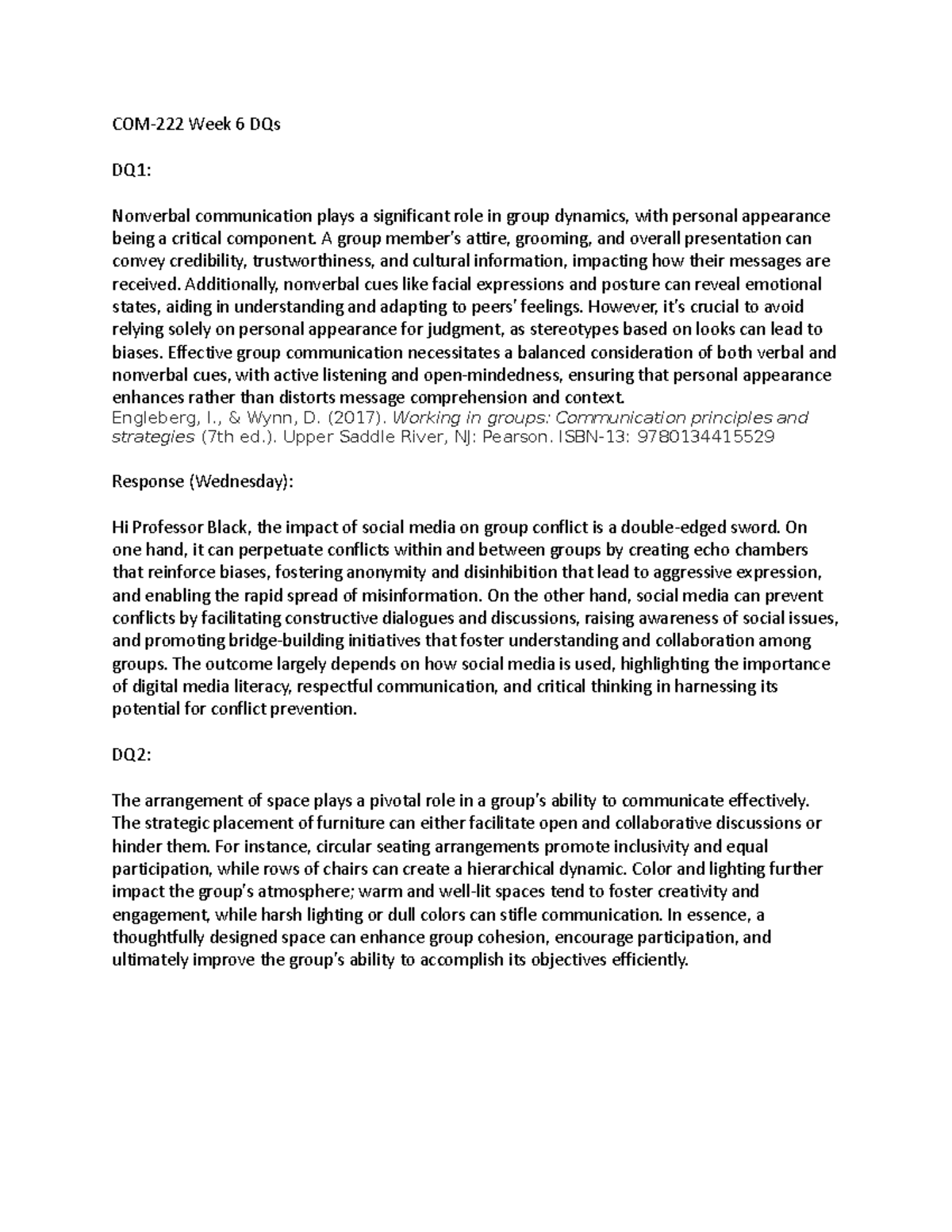 COM-222 Week 6 DQs - COM-222 Week 6 DQs DQ1: Nonverbal communication ...