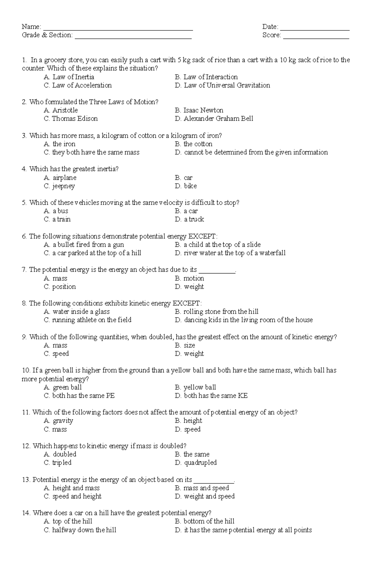 Grade 8 review - Name: _________________________________________ Date