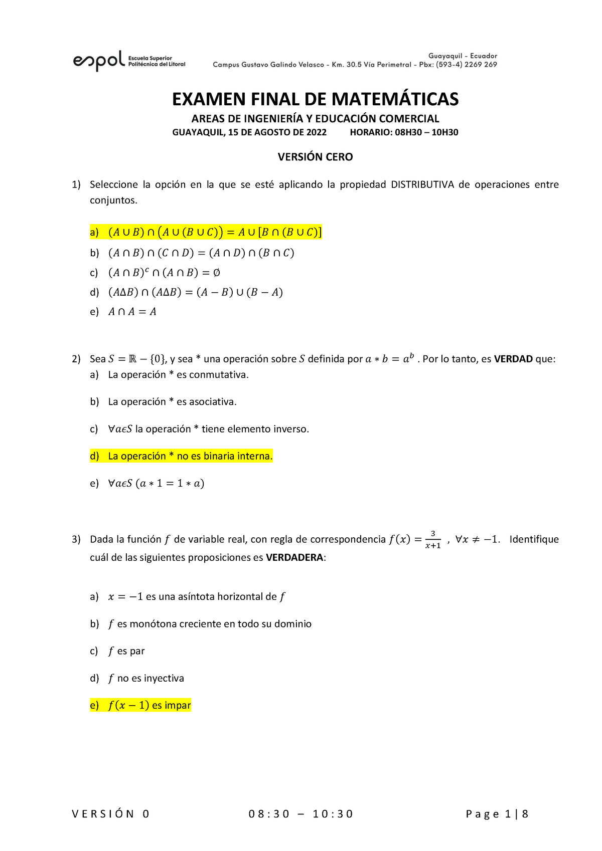 Ex Final V0F1 - Prueba - EXAMEN FINAL DE MATEMÁTICAS AREAS DE ...