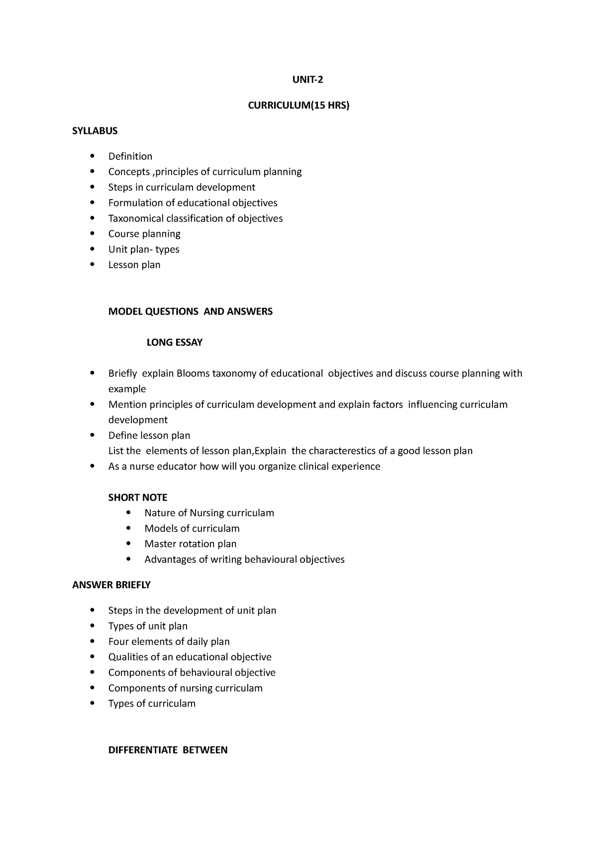 UNIT 2 Curriculum - Lecture notes. Nursing education - UNIT- CURRICULUM ...