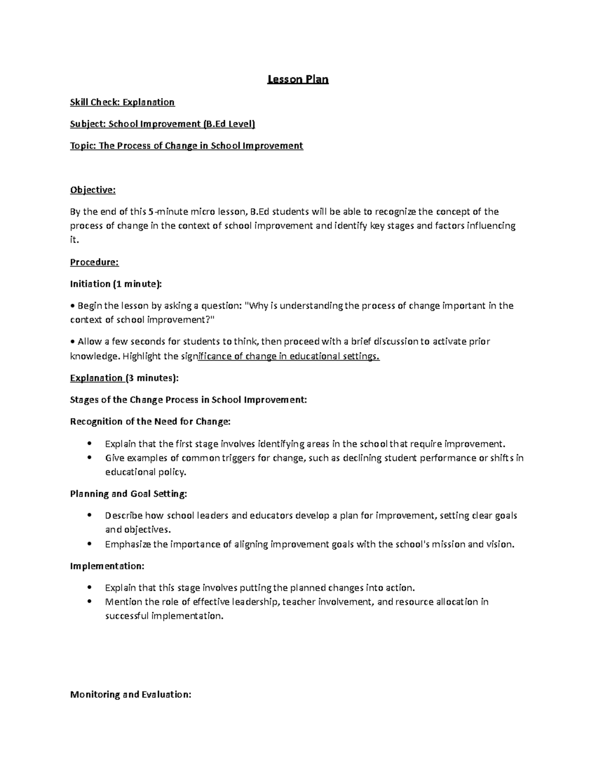 Lesson plan 3 - sdasdd - Lesson Plan Skill Check: Explanation Subject ...