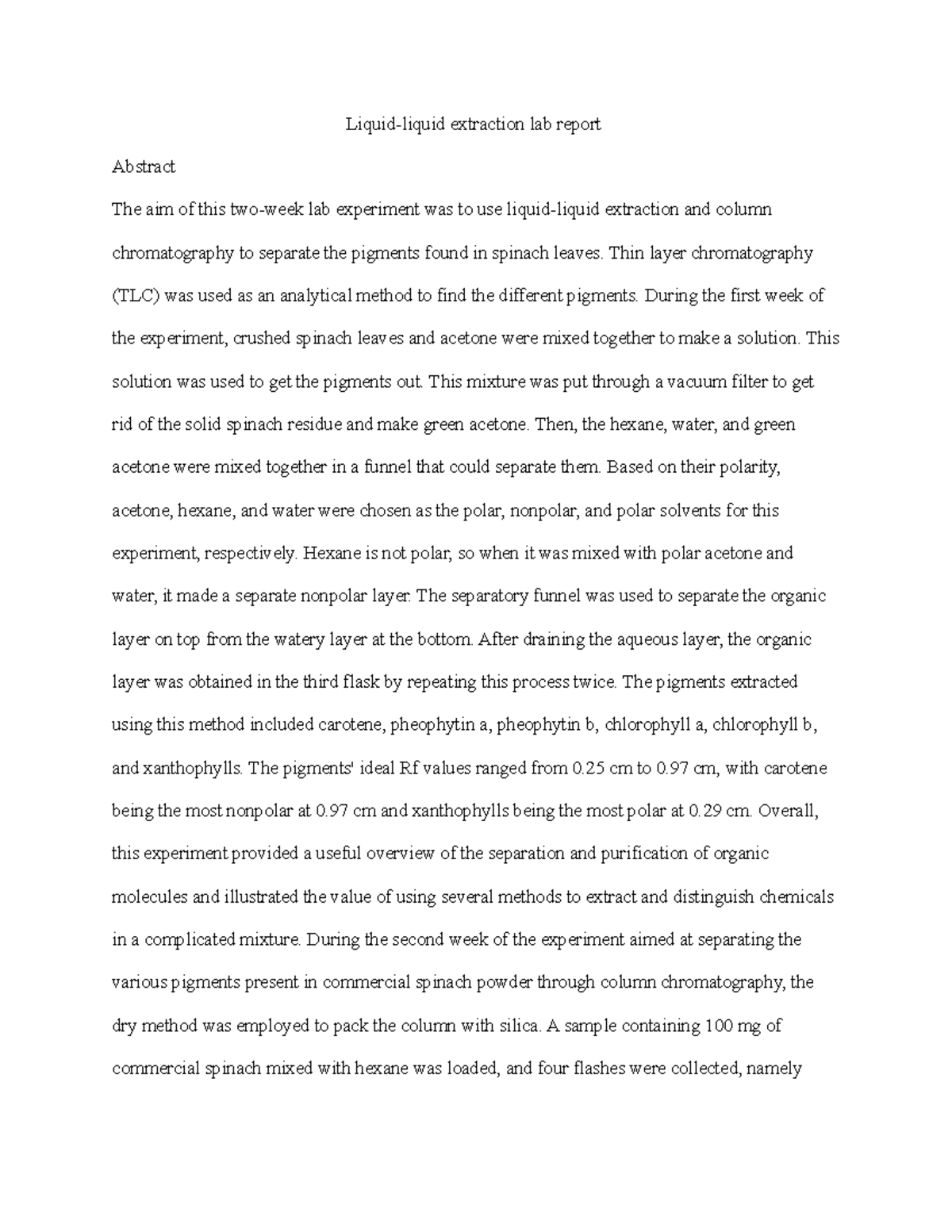 Lab report extraction Liquidliquid extraction lab report Abstract