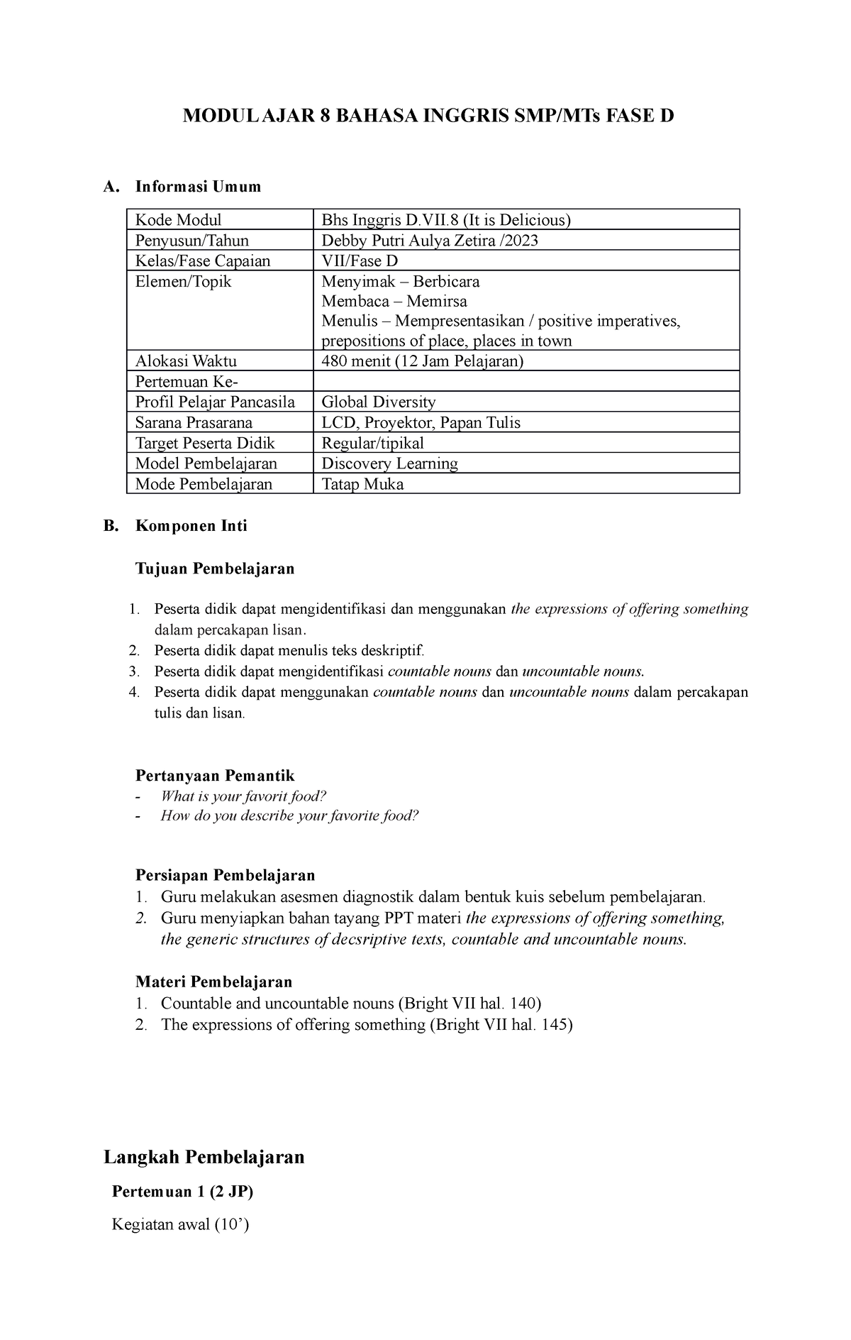 BAB 8 Modul AJAR Bright SMP Grade VII - MODUL AJAR 8 BAHASA INGGRIS SMP ...