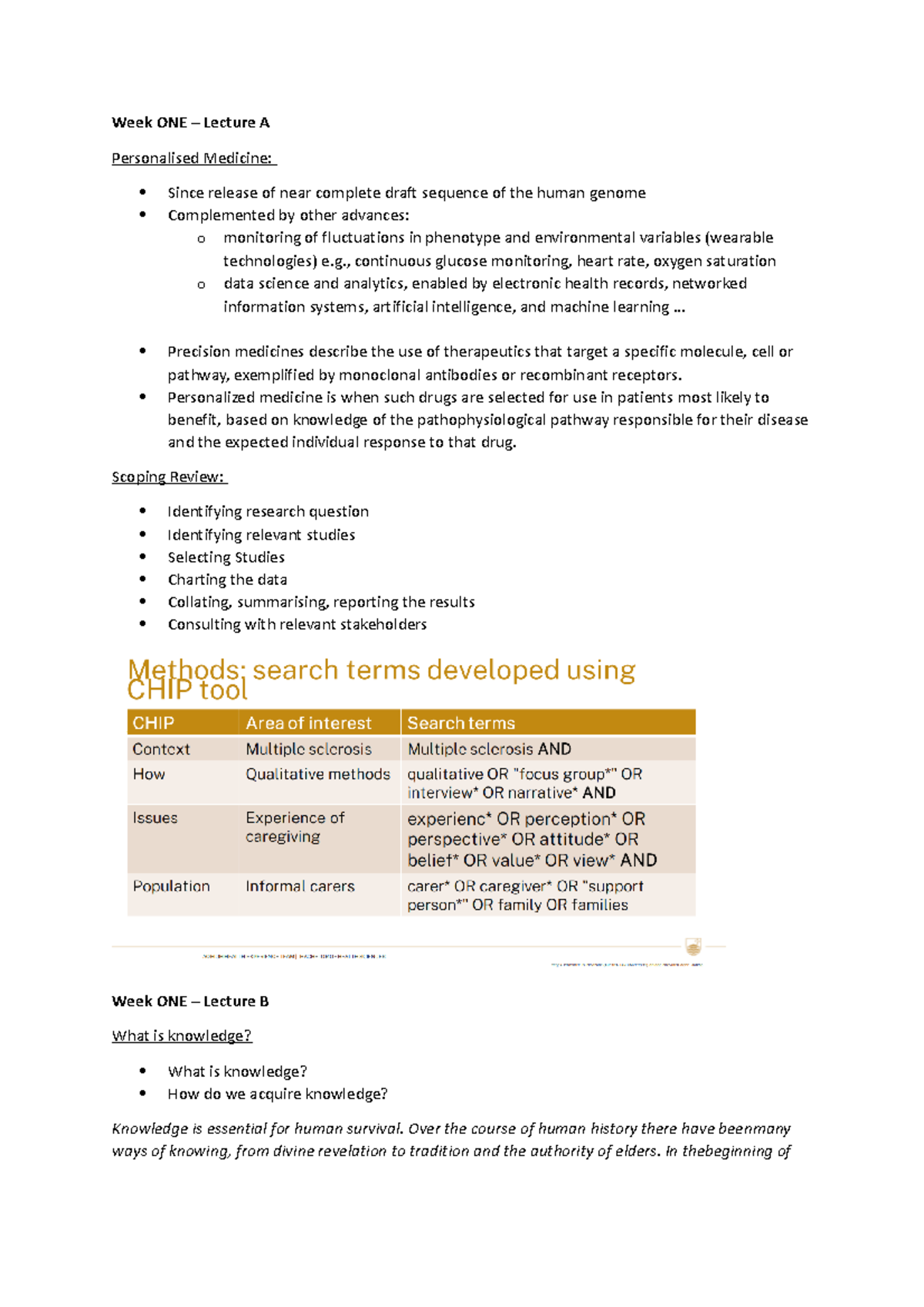 Study Notes Lecture Materials Week ONE Lecture A Personalised