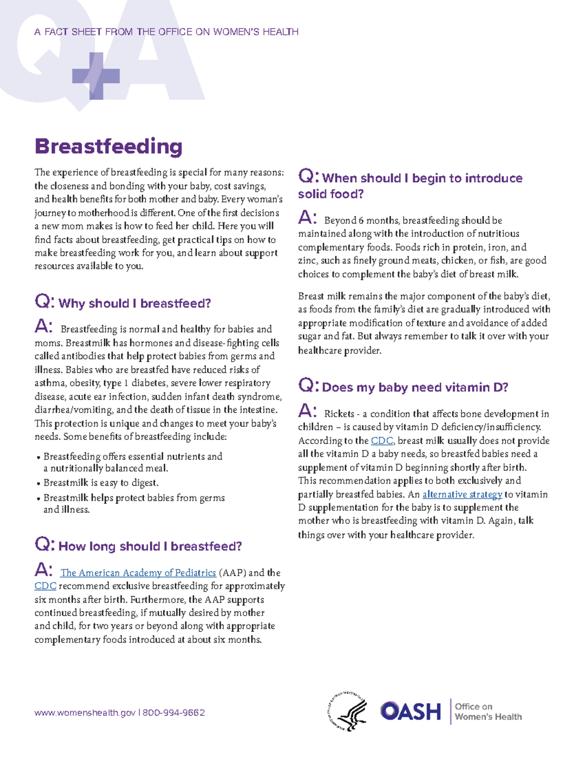 BreastfeedingFactsheet 09 womenshealth 800994 A FACT SHEET FROM