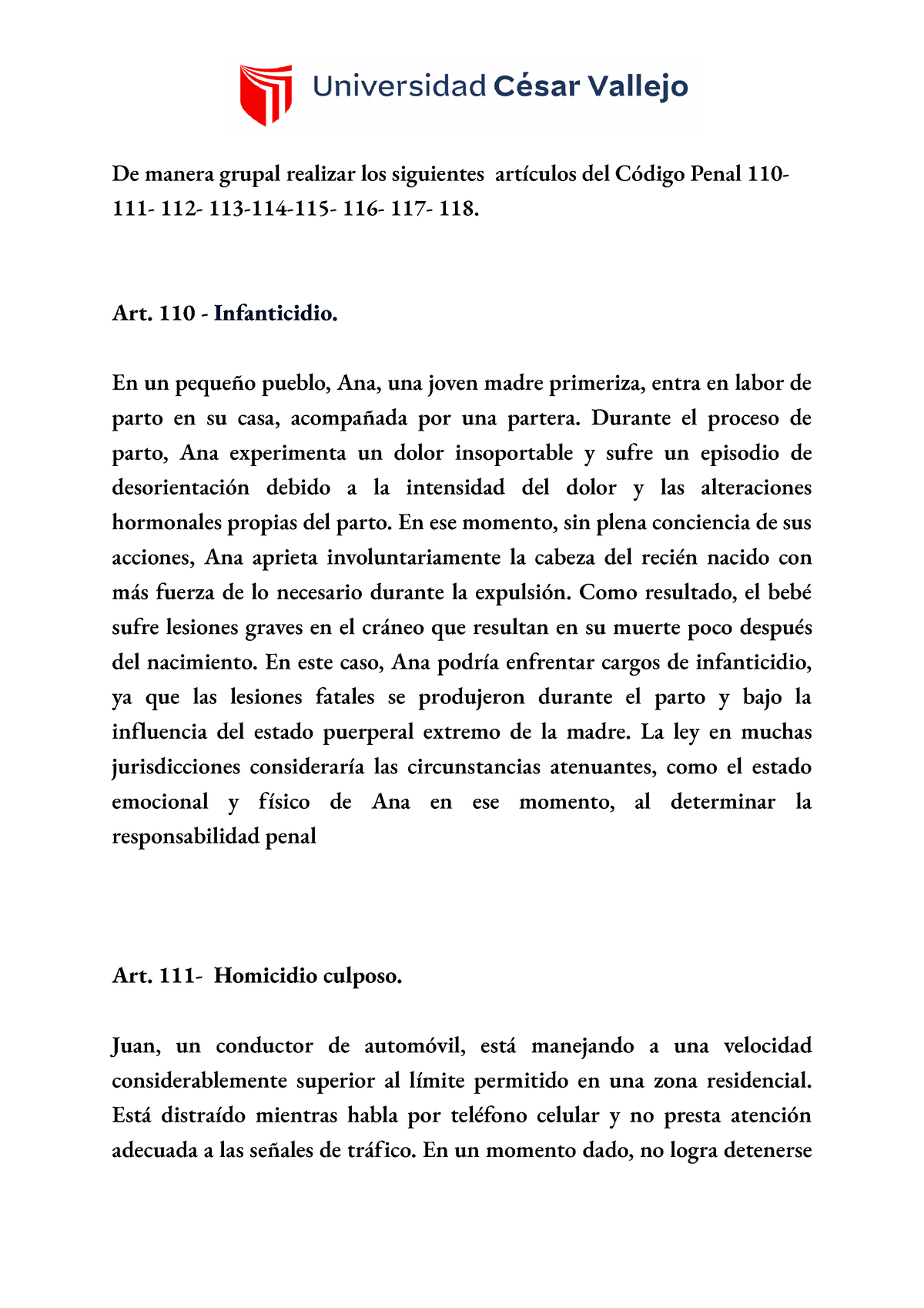 Derecho Penal - ejemplos de articulos del 110 al 118 - De manera grupal ...