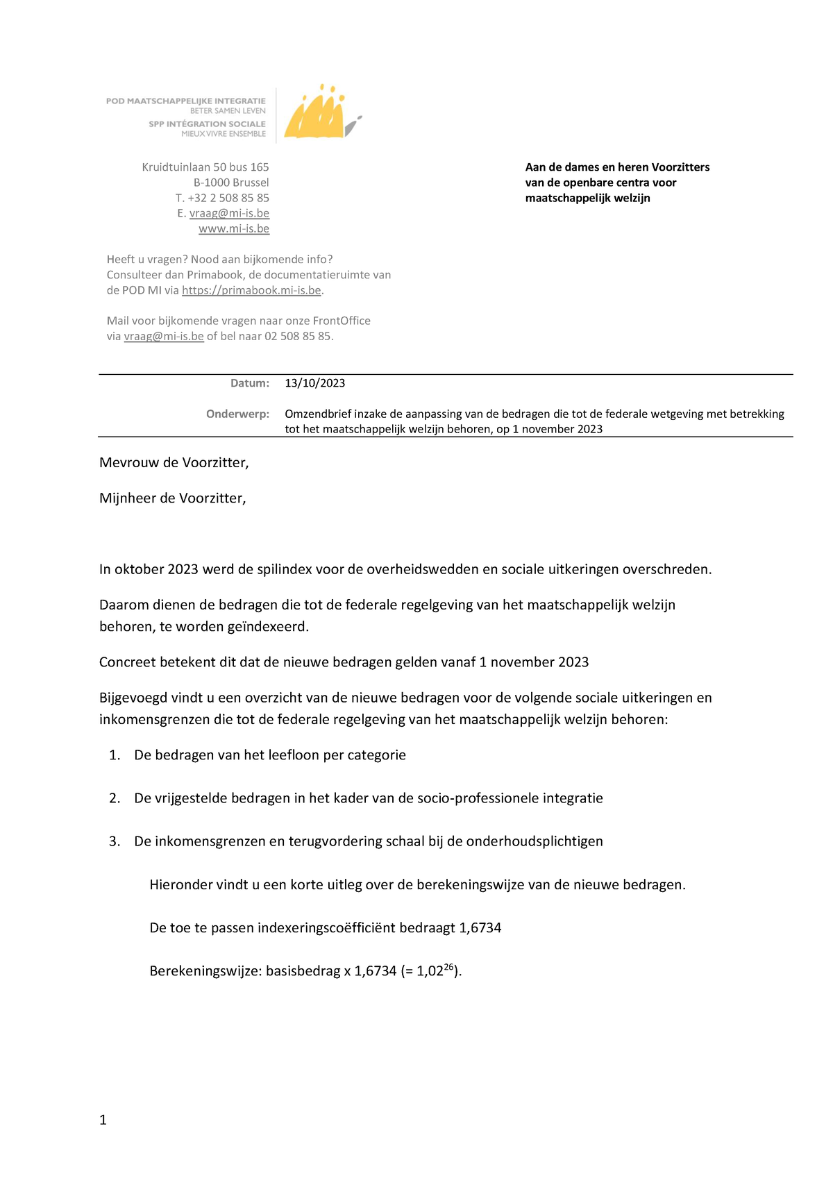 Omzendbrief Indexering 01-11-2023 - Kruidtuinlaan 50 Bus 165 B-1000 ...