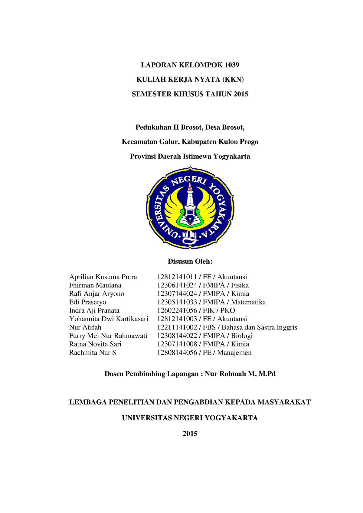 KKN 1039 - Kuliah Kerja Nyata - LAPORAN KELOMPOK 1039 KULIAH KERJA ...