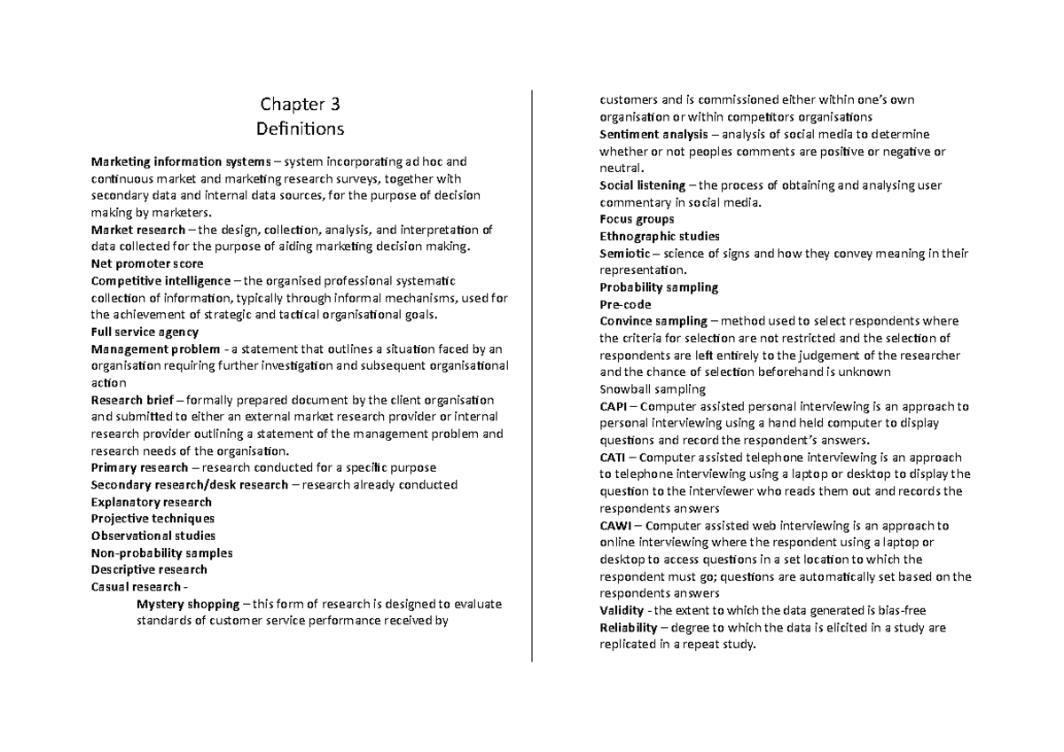 Chapter 3 - Summary MARKETING 3E P - Chapter 3 Definitions Marketing ...