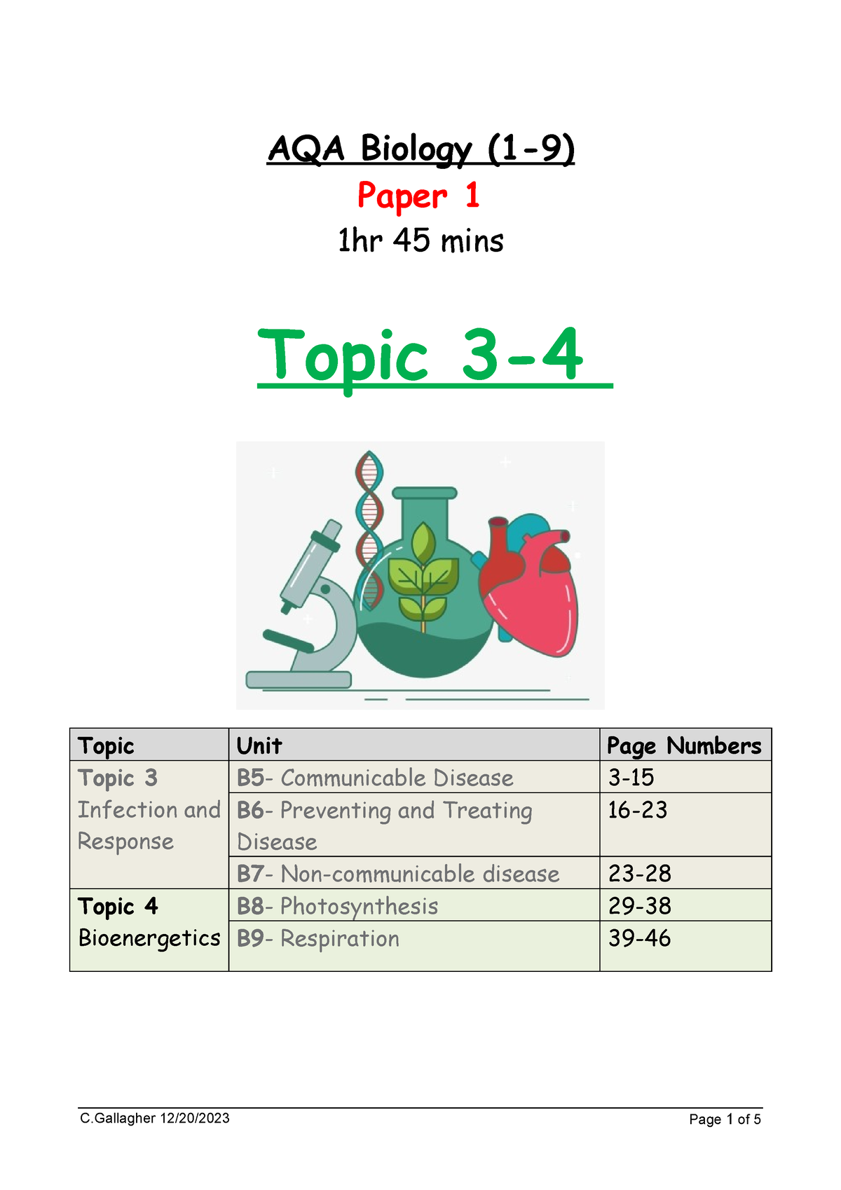 Topic 3-4 - Vvs - AQA Biology (1-9) Paper 1 1hr 45 Mins Topic 3- Topic ...