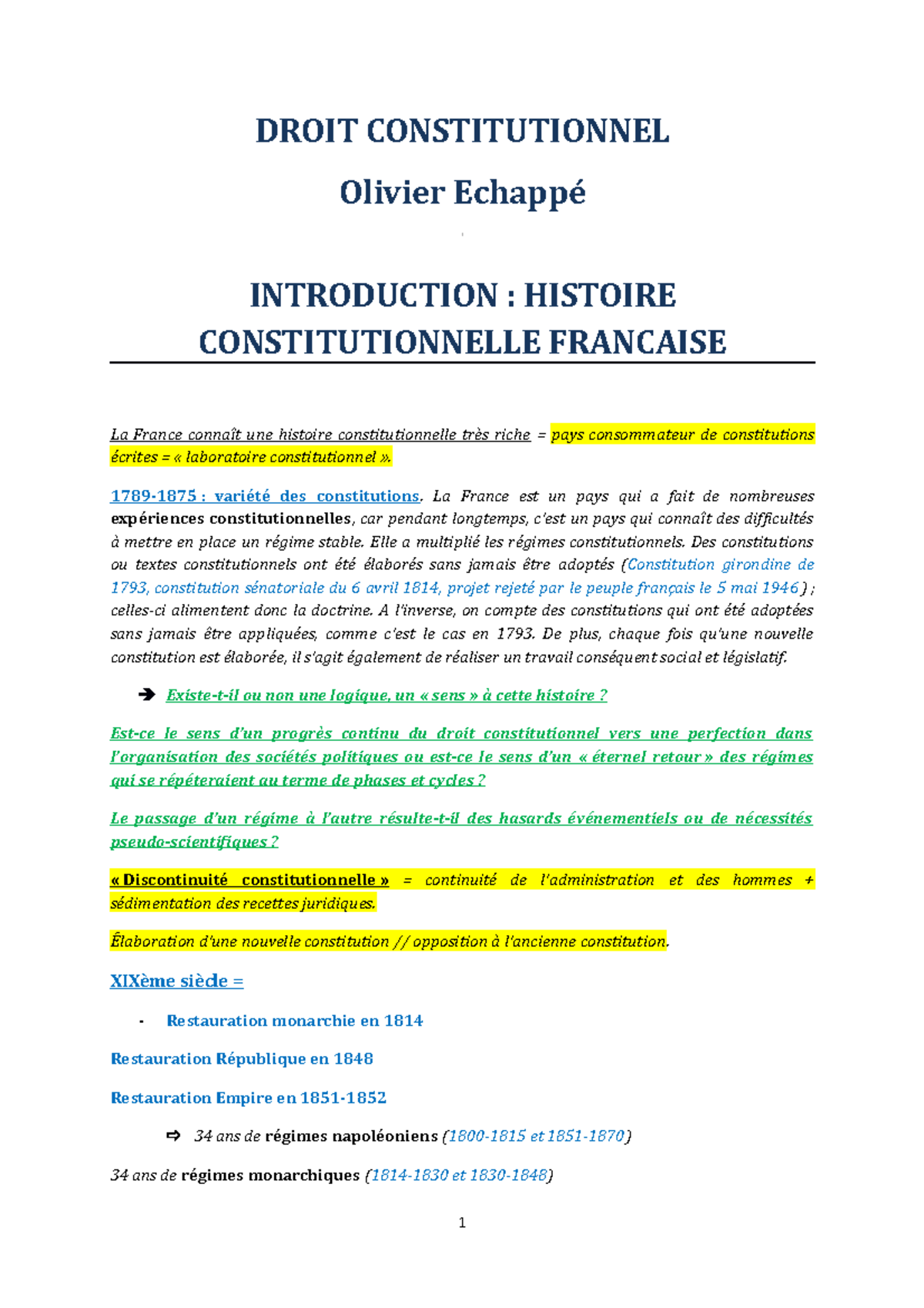 Cours Entier Droit Constitutionnel S1 L1 DSP - DROIT CONSTITUTIONNEL ...