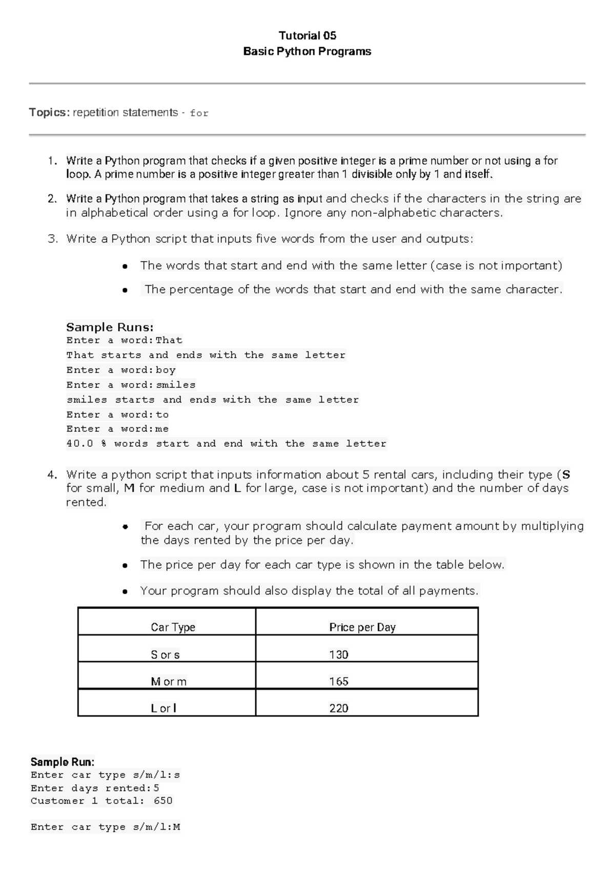 Tutorial 05 exercise - Tutorial 0 5 Basic Python Programs Topics ...