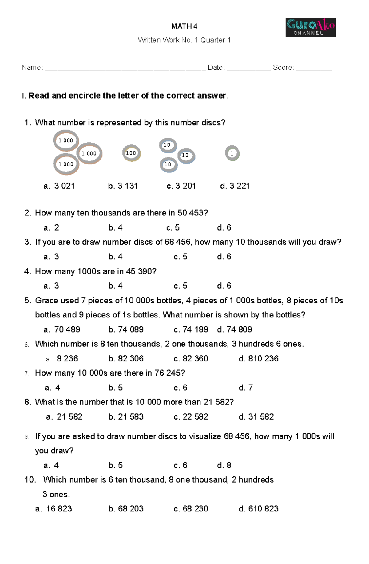 ST MATH 4 NO - adfdgg - MATH 4 Written Work No. 1 Quarter 1 Name: - Studocu