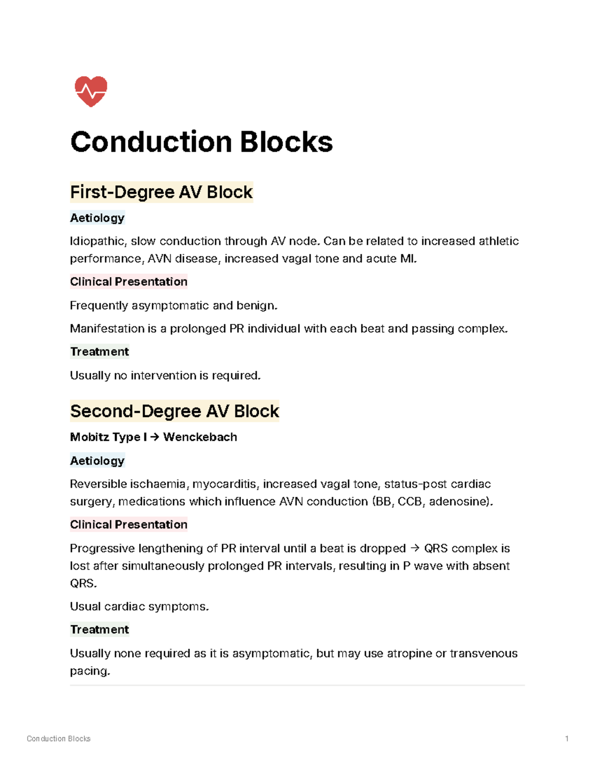 Conduction Blocks Conduction Blocks FirstDegree AV Block Aetiology Idiopathic, slow