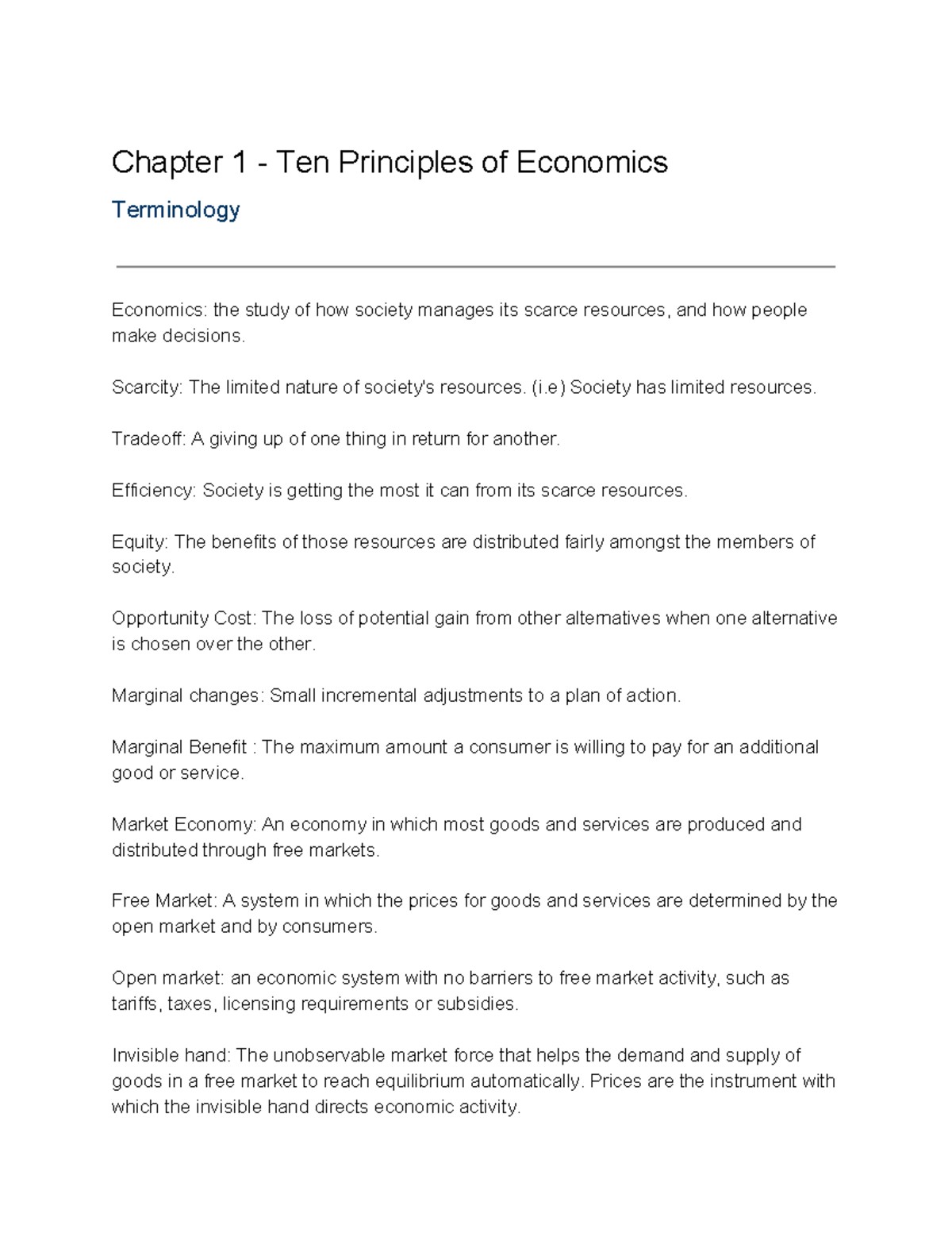 Microeconomics Chapter Notes - Chapter 1 - Ten Principles of Economics ...