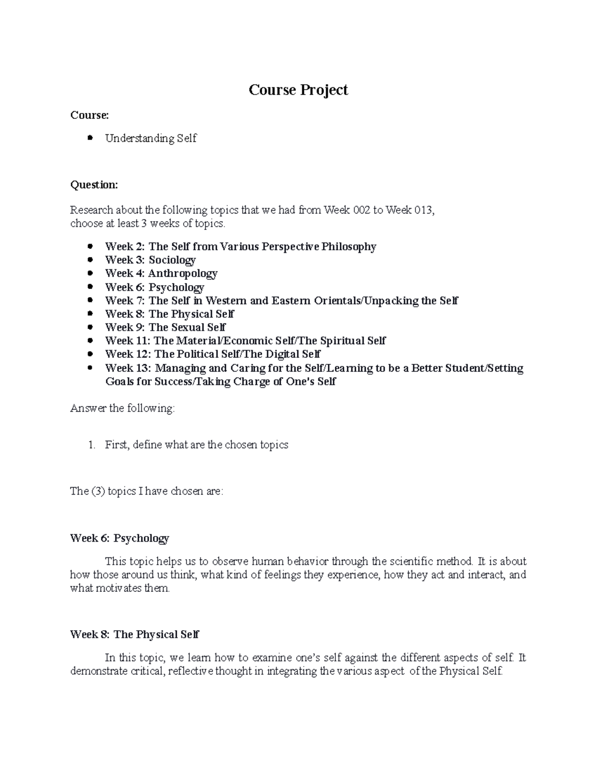 Ge6100 Course Project - Course Project Course: Understanding Self 