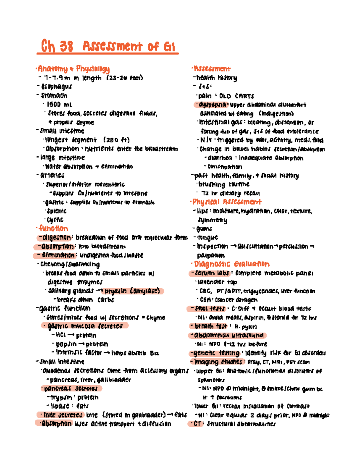 AH2 Exam 1 - this will help you pass your exam - Ch 38 Assessment of Gl ...