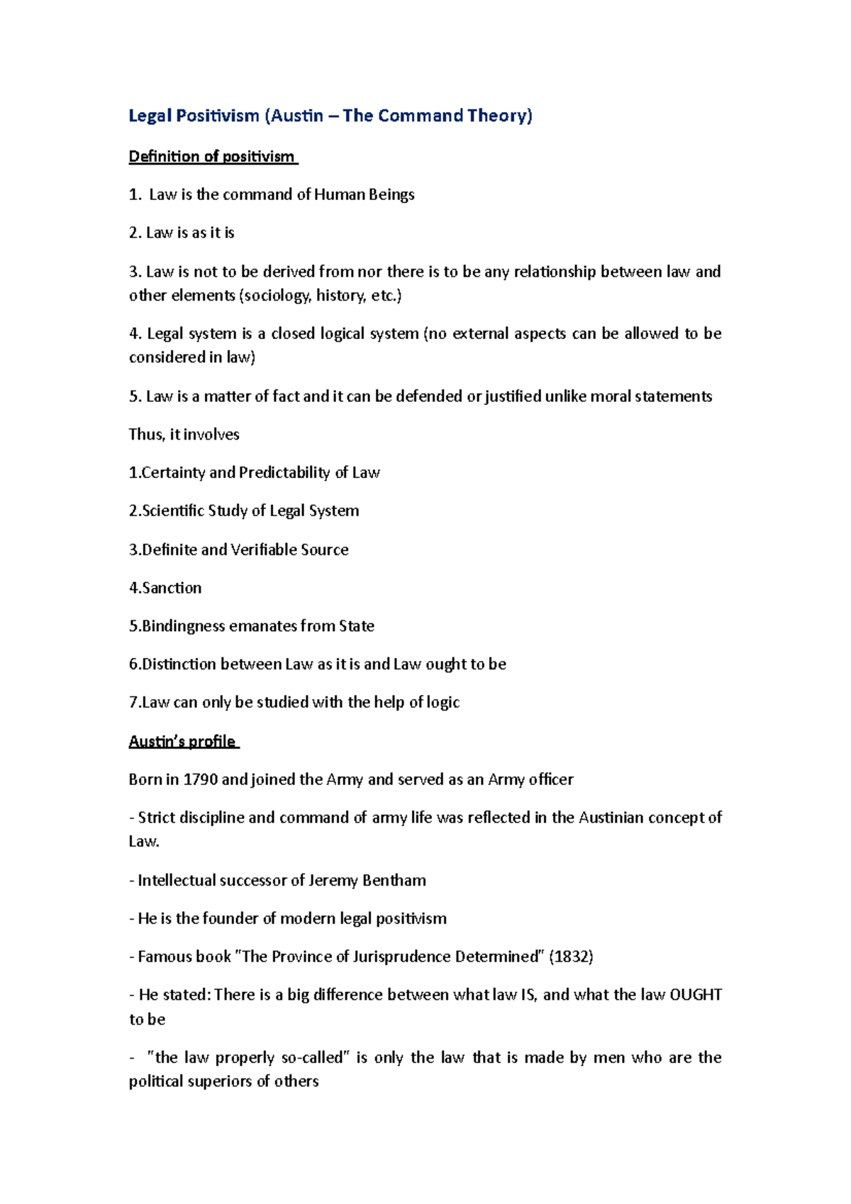 7. Legal Positivism- Austin's command theory - Legal Positivism (Austin ...