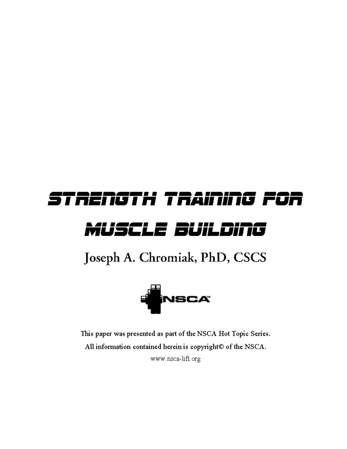 Strength Training (Muscle Building) Article - Strength Training for ...