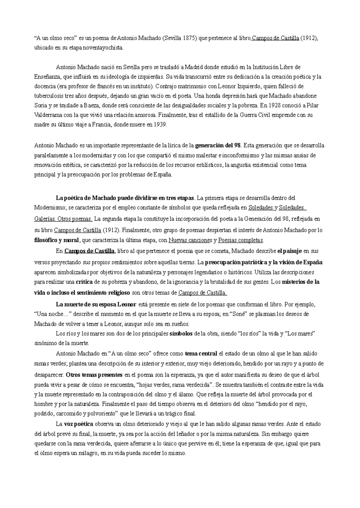 A un olmo seco (comentario literario) - “A un olmo seco” es un poema de ...