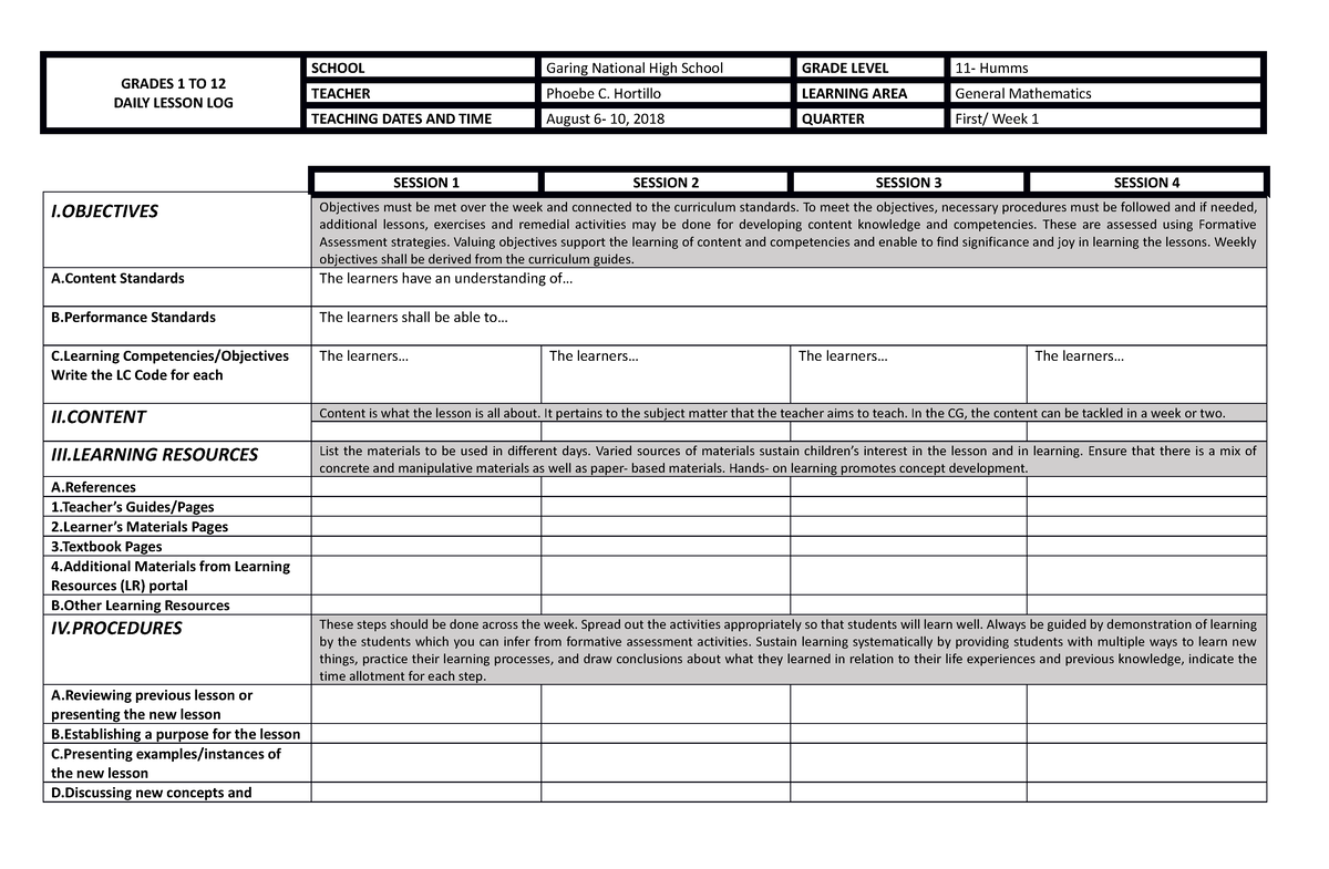 DLL- Template-Copy - ASA - GRADES 1 TO 12 DAILY LESSON LOG SCHOOL ...