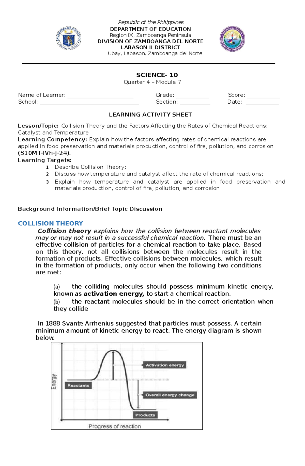 Science 10 LAS Q4M7wamar - Republic Of The Philippines DEPARTMENT OF ...