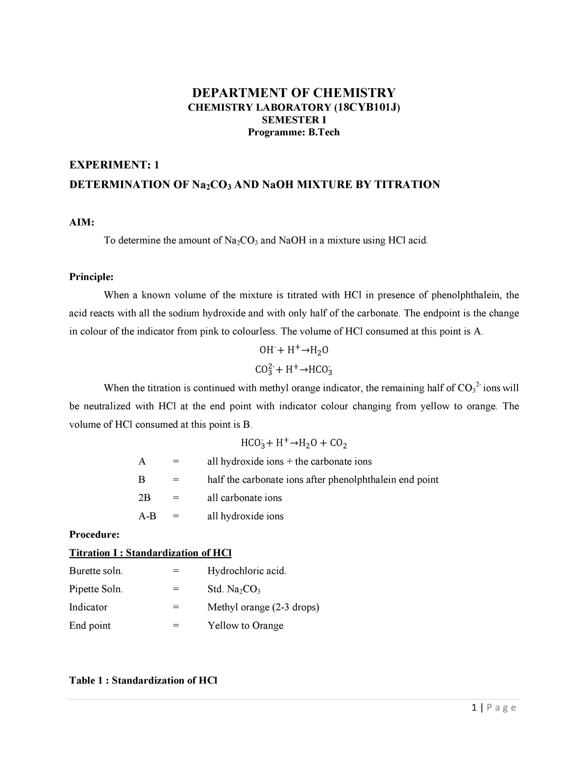 B.Tech. Chemistry Lab (18CYB101J) - DEPARTMENT OF CHEMISTRY CHEMISTRY ...