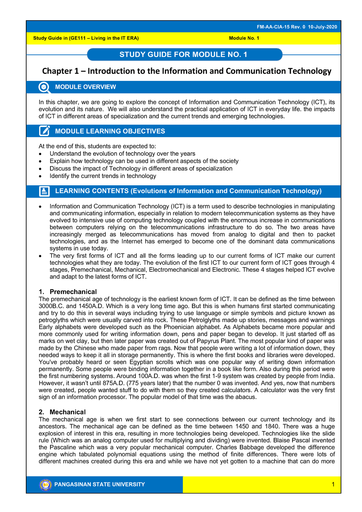 GEE-1 SG1 - This Documemt Is For IT Era Module. - Study Guide In (GE111 ...