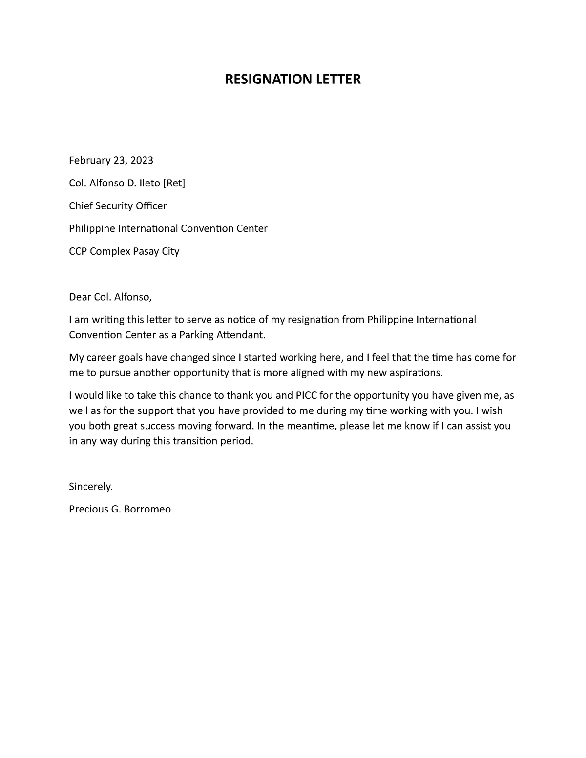 Resignation Letter - ACADEMIC - RESIGNATION LETTER February 23, 2023 ...